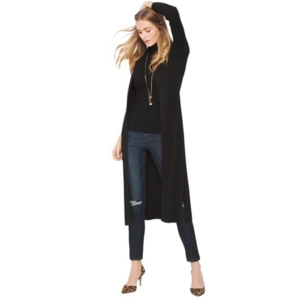 WHBM 2p Sweater Set Sleeveless Turtleneck L/S Duster Black SP PS $175 EUC